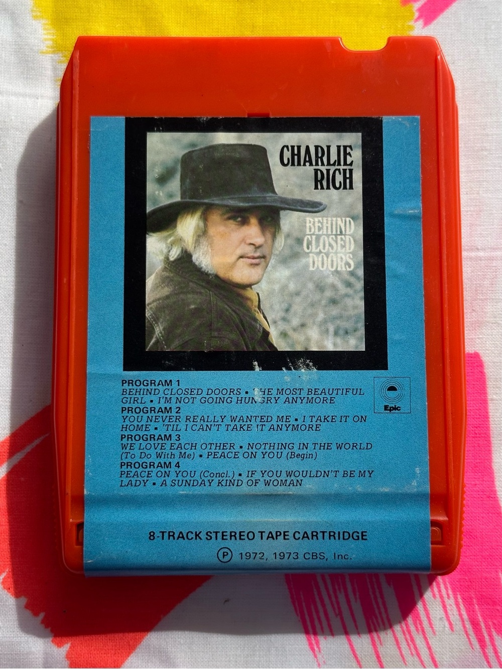 Vintage Charlie Rich "Behind Closed Doors" Orange 8-Track Tape (Epic Records)
